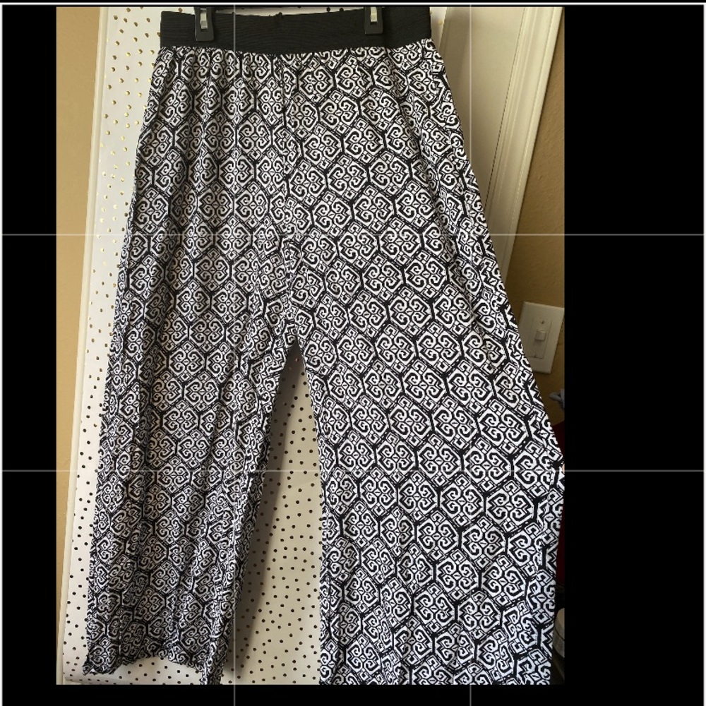 Double Click: Patterned Wide Leg Casual Soft Pants